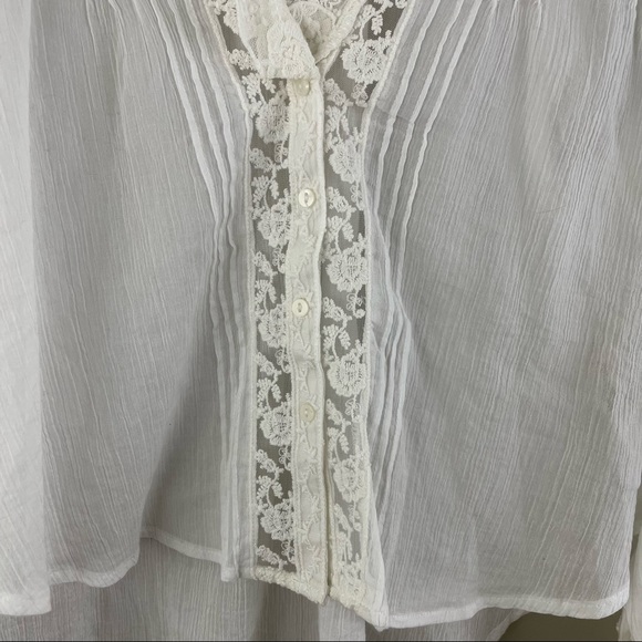 FREE PEOPLE White Lace Trim Lightweight Clemence Cottagecore Button Down Blouse - Picture 9 of 16
